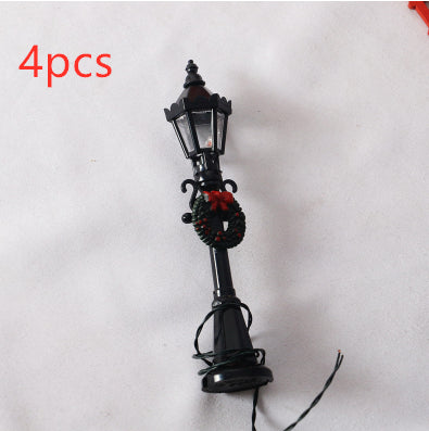 Festive Wooden Streetlamp Holiday Scene Decor - Black Santa Claus Doorway Lamp