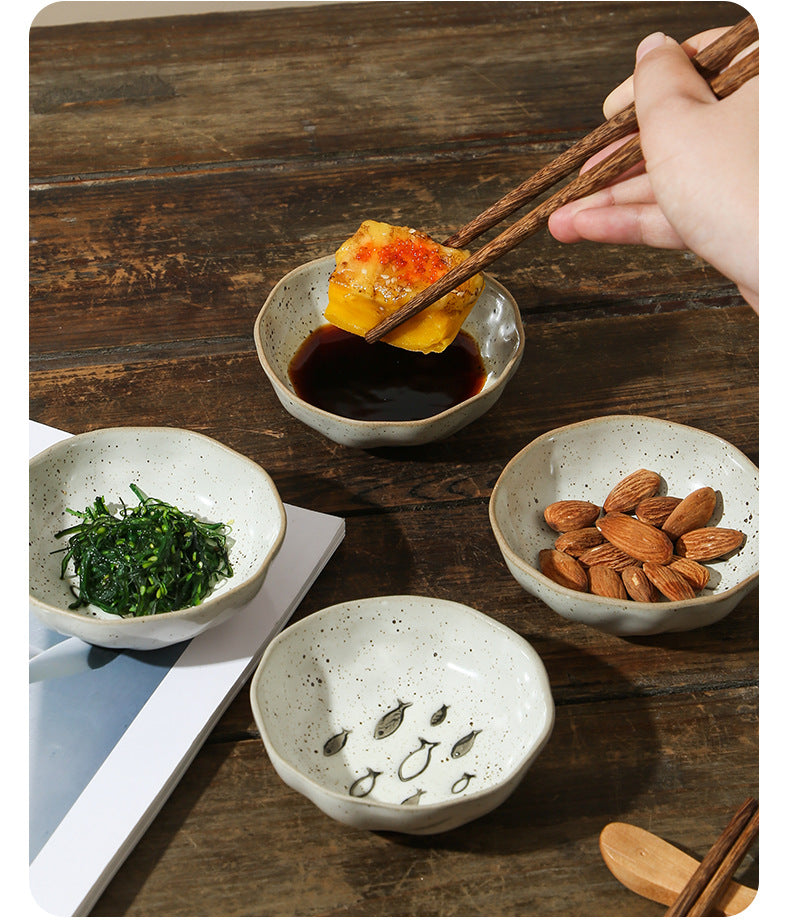 Japanese Ceramic Saucer for Condiments - Household Dish Small Fish & Sunflower Variants