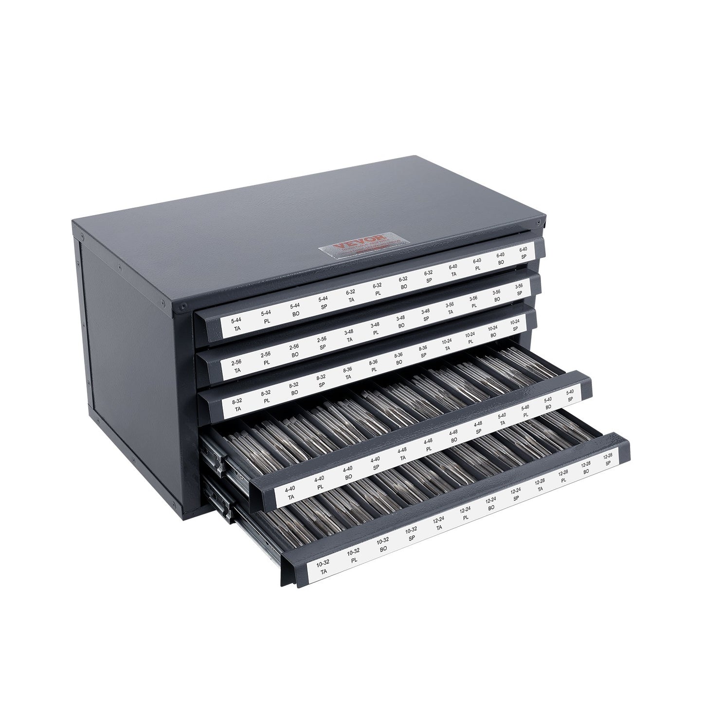 Grey Tap Dispenser Organizer Cabinet with 60 Compartments for Power Tools
