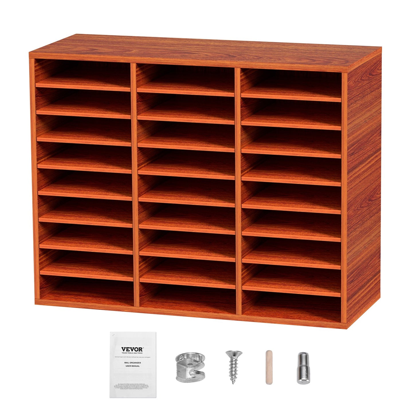 27-Compartment Wood Literature Organizer - Adjustable Storage for Files & Papers