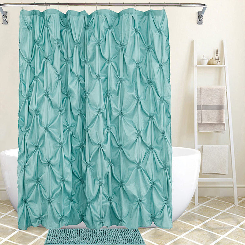 Folding Polyester Bathroom Shower Curtain with Pleated Design - 180x180cm