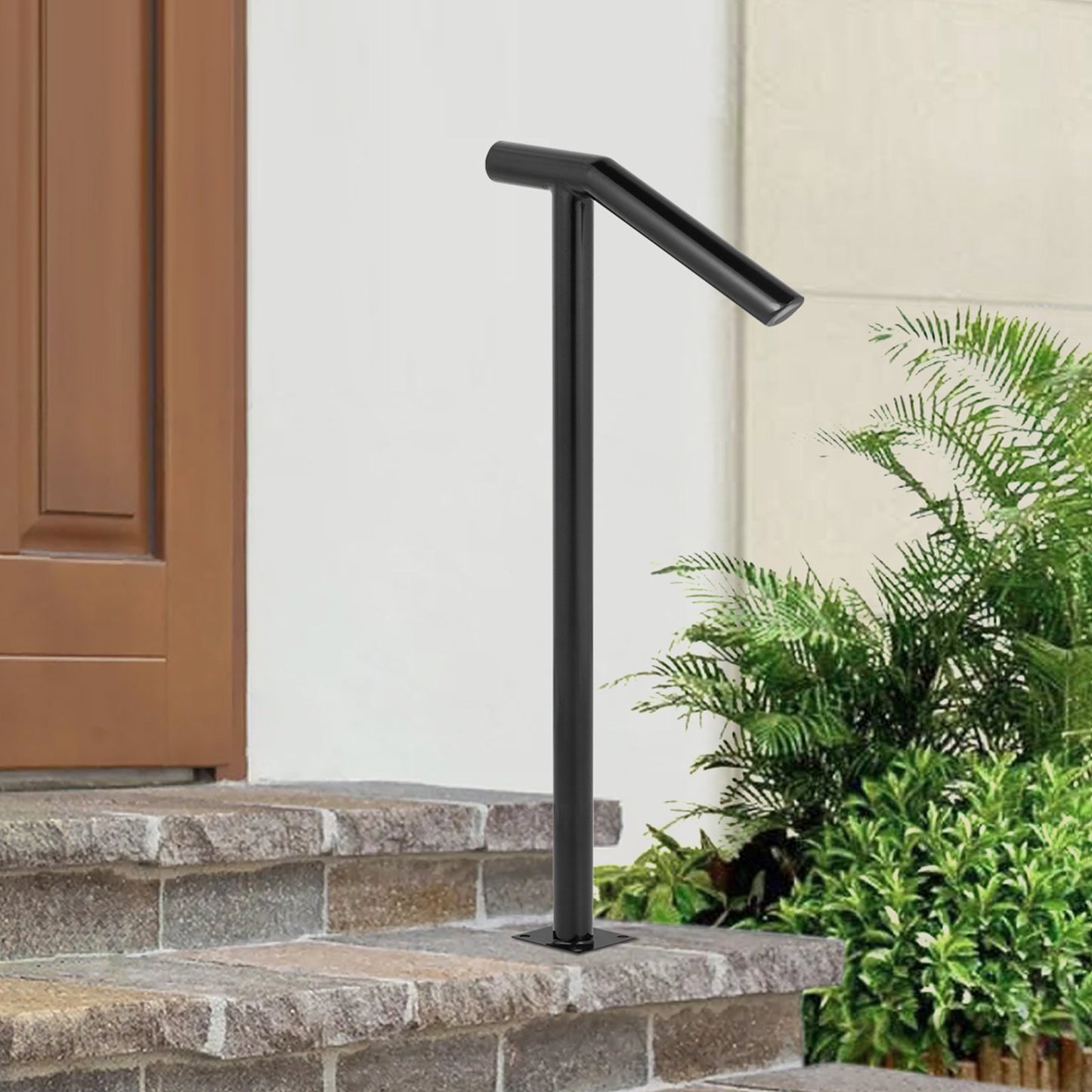 Black Steel Handrail for Outdoor Steps – 441LBS Capacity