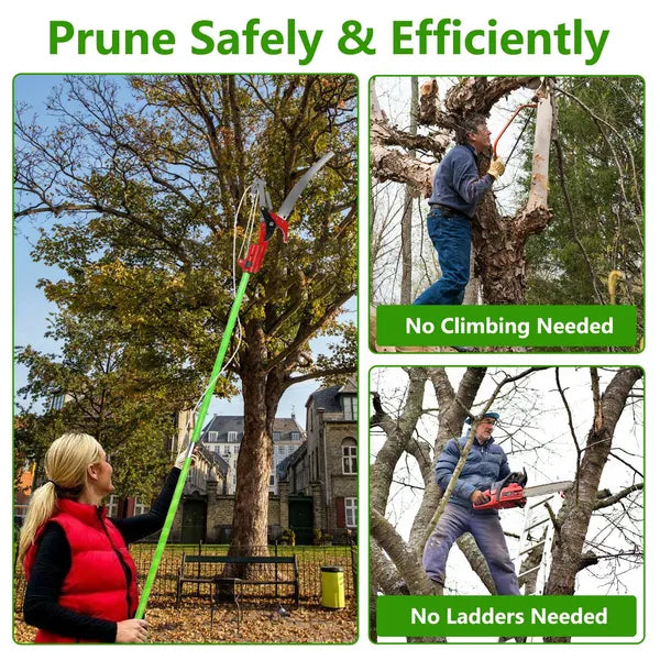 Extendable Pole Saw 8.2-15.1FT with Pruner Scissors and Safety Gear