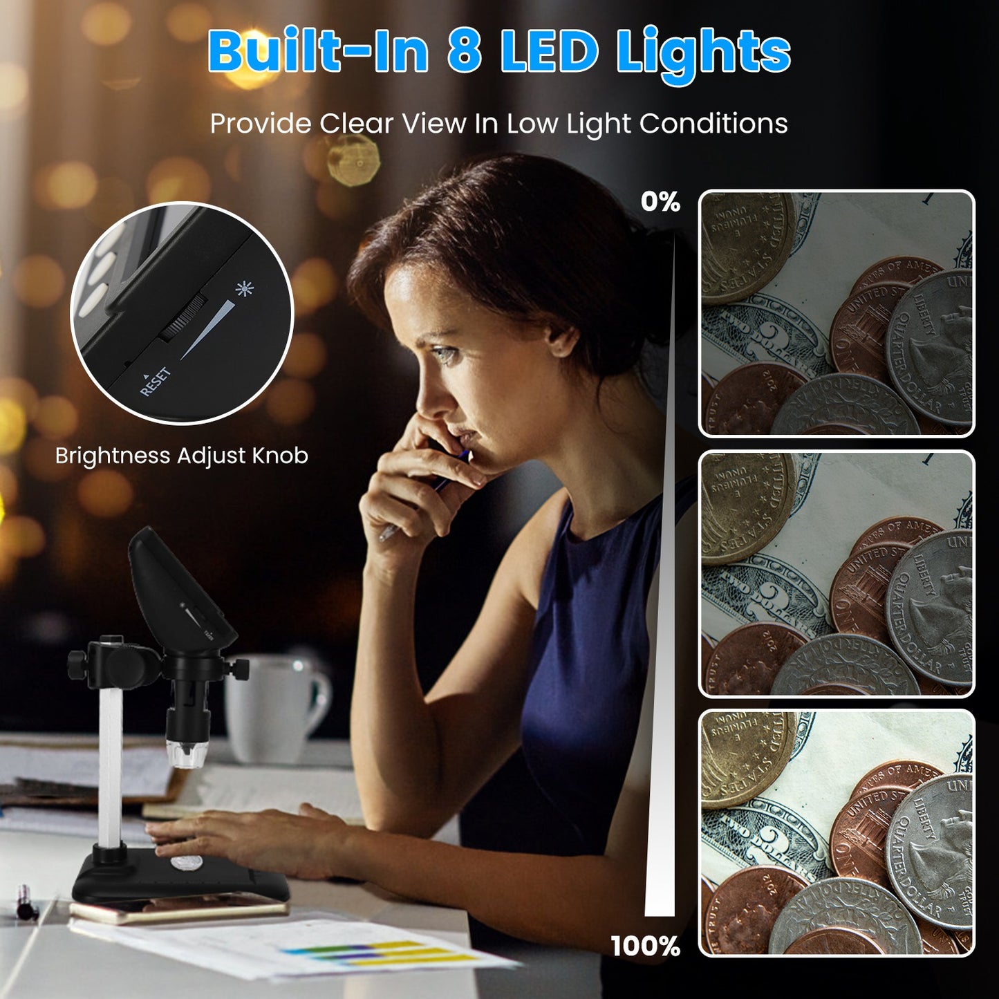 Digital Microscope 4.3 Inch LCD 1000X Magnification Photo Video with 8 LED Lights