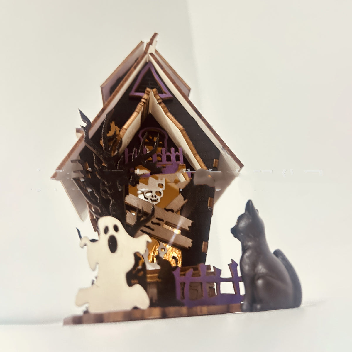 Halloween DIY Wooden Glowing Haunted House Table Decoration Luminous