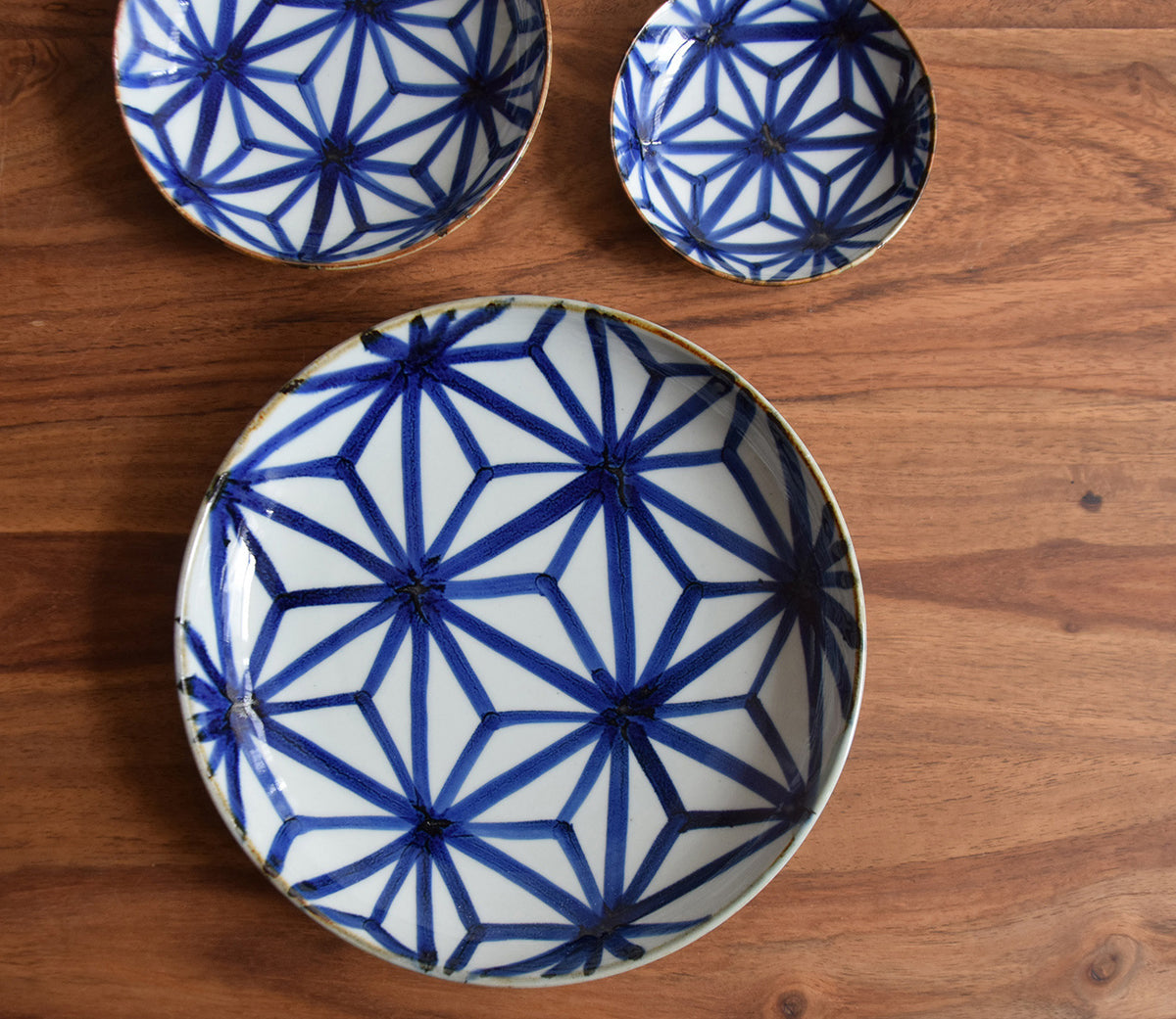 Hemp Leaf Pattern Ceramic Dinner Plate Set - 6 Pcs, 22cm