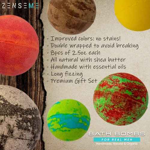 Bath Bombs for Men - Bundle of 26 Scented Organic Handmade Bath Bombs of 2.5 Oz with Natural Essential Oils, Unique Strong Manly Scents, for Boyfriend, Husband, Father or Friend, by ZenseMe