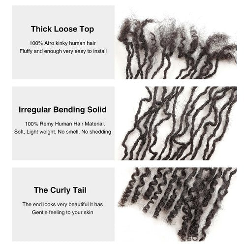Orientfashion 12inch 0.2cm Width 100% Real Human Hair Micro Dreadlock Extensions with Curly Ends，Can Be Dyed Bleached Curled And Twisted(12inch 0.2cm 40Strands, Natural black)