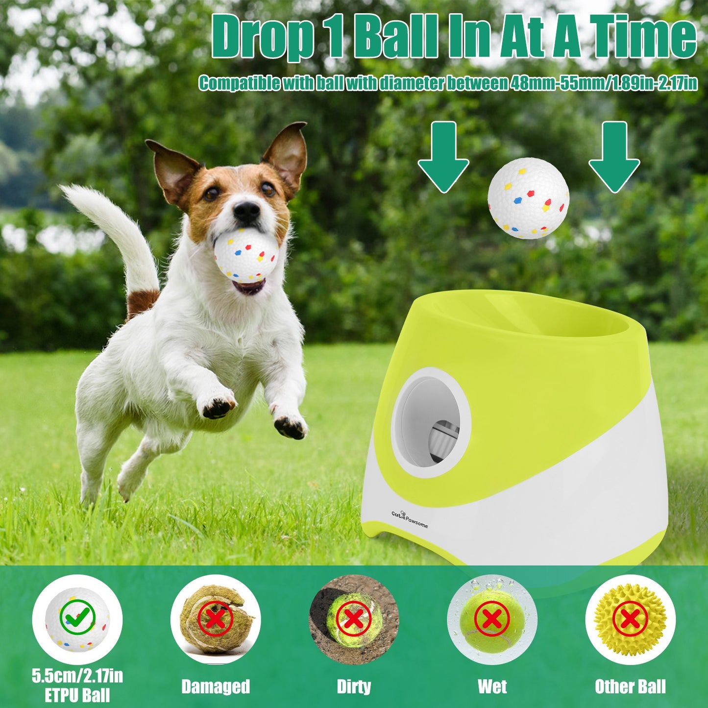 Automatic Dog Ball Launcher with Rechargeable Battery and Adjustable Distance - 6pcs 2.3in Balls