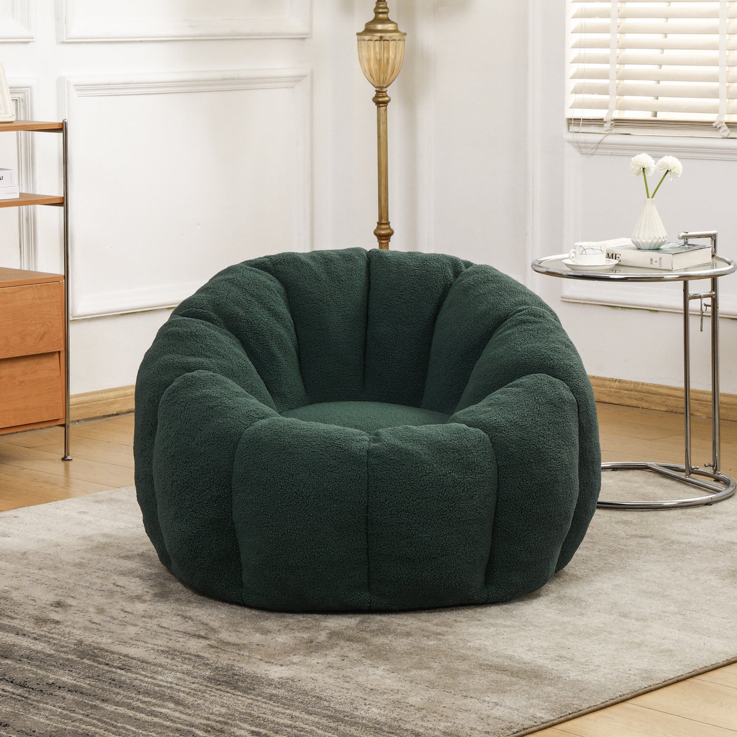 Comfortable Green Bean Bag Chair with Armrests - High-Density Foam