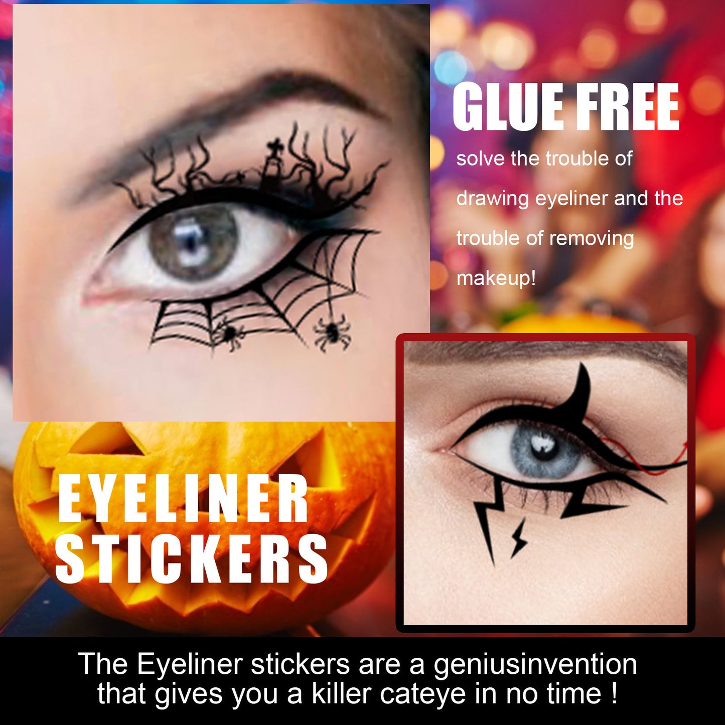 Halloween Eyeliner Stickers - 8 Pairs Reusable Eye Makeup Decals