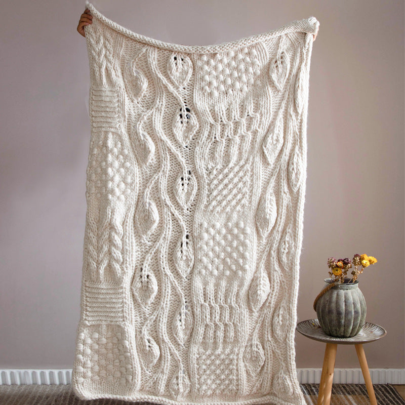 White Wool Throw Blanket 120x150cm - Thick Upholstered Sofa Cover