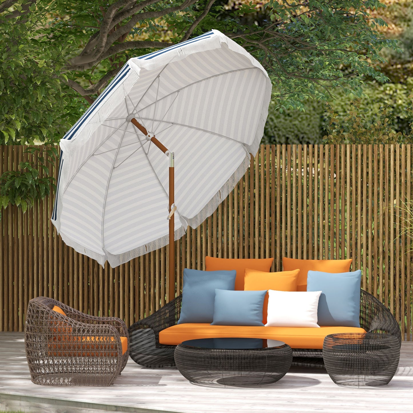 7ft Outdoor Market Umbrella with Tilt & Fringed Ruffles - Blue