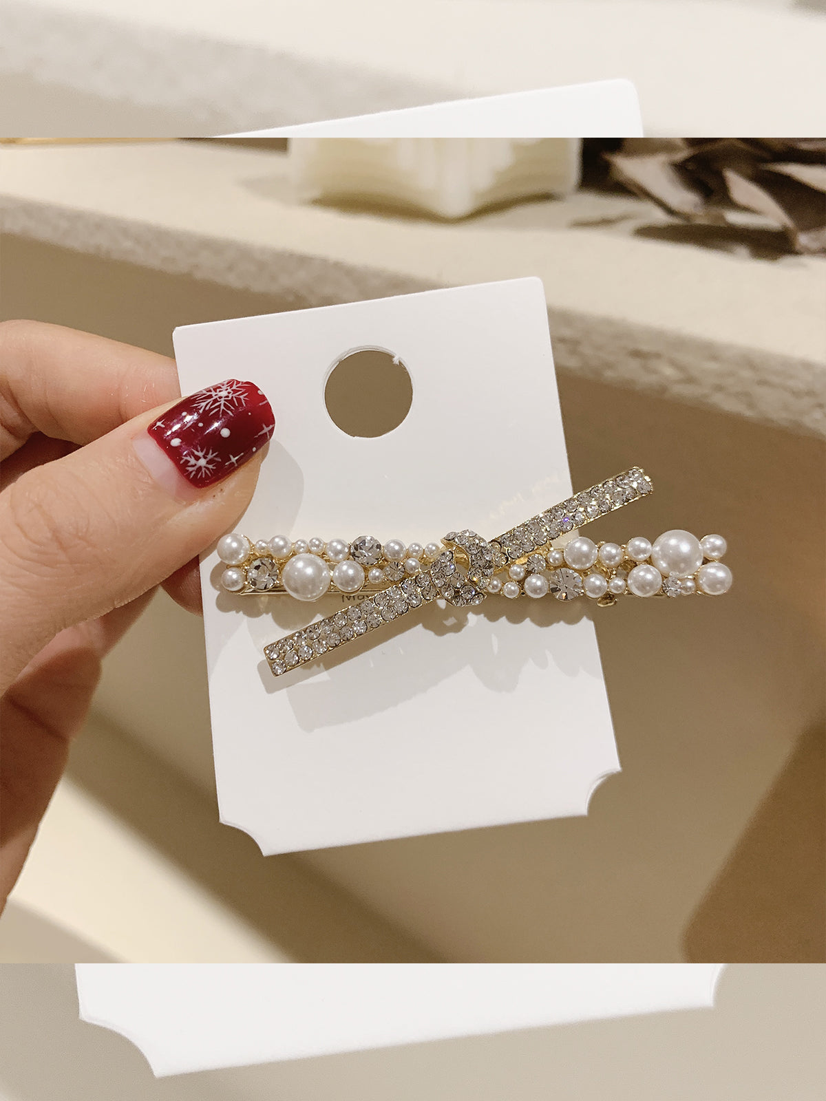 Girls Heart Pearl Diamond Side Clip Hair Accessory - Hairpin