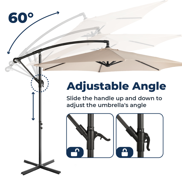 10FT Round Offset Patio Umbrella with Crank & Adjustable Tilt