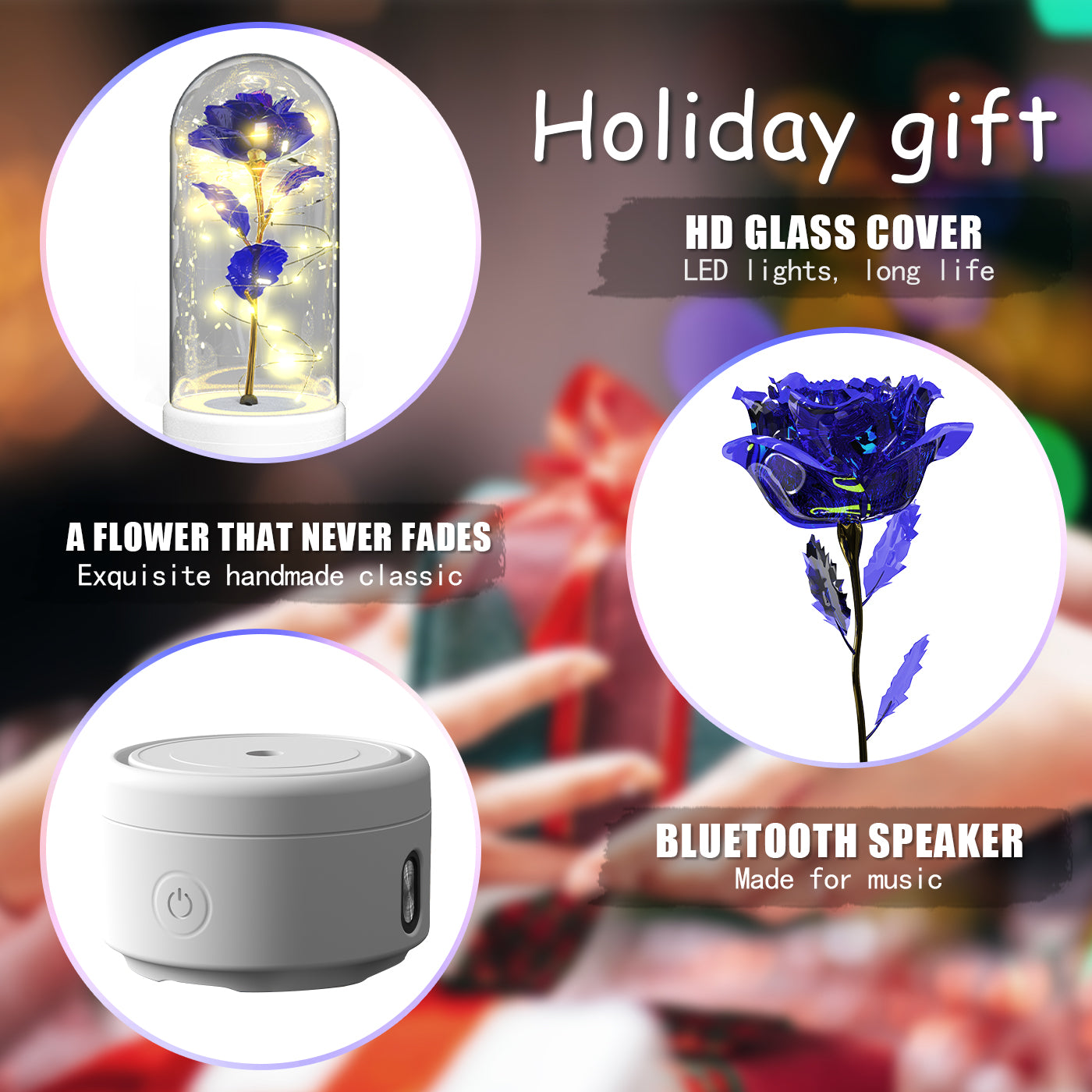 2-in-1 Rose LED Night Light with Bluetooth Speaker - Romantic Glass Decor