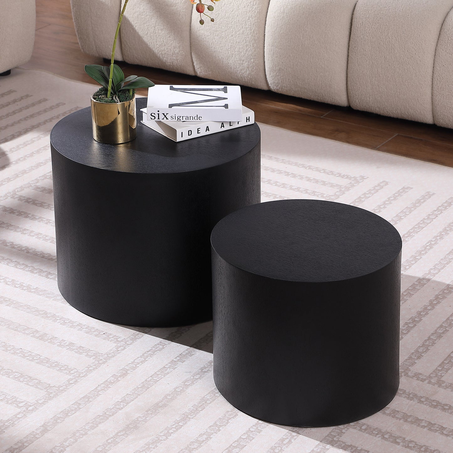Matte Black MDF Nesting Table Set of 2 - Side & Coffee Tables