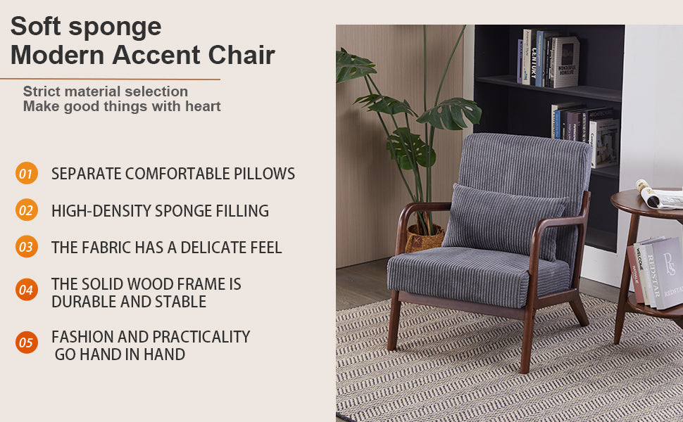 Mid-Century Modern Accent Chair - Antique Dark Grey Upholstered Armchair