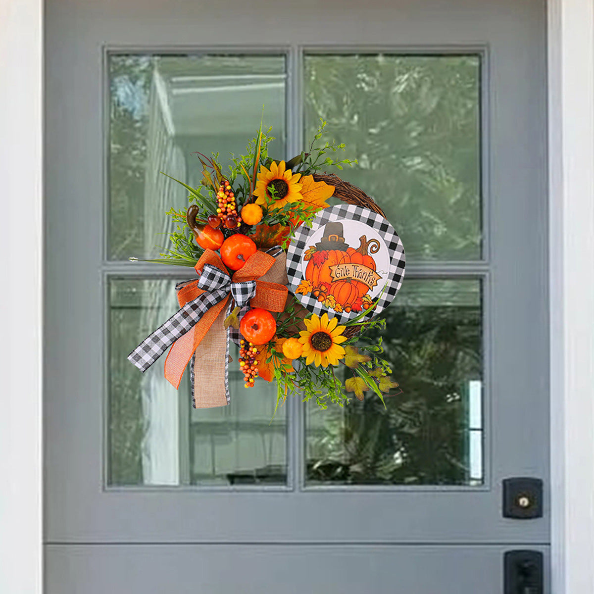 Thanksgiving Pumpkin Wooden Wreath Sign Pastoral Decor - Model A3-3