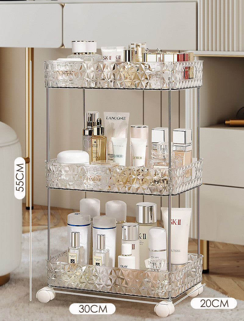 Luxury Bathroom Floor Trolley Storage Rack with Wheels - Multi-Layer Plastic Organizer