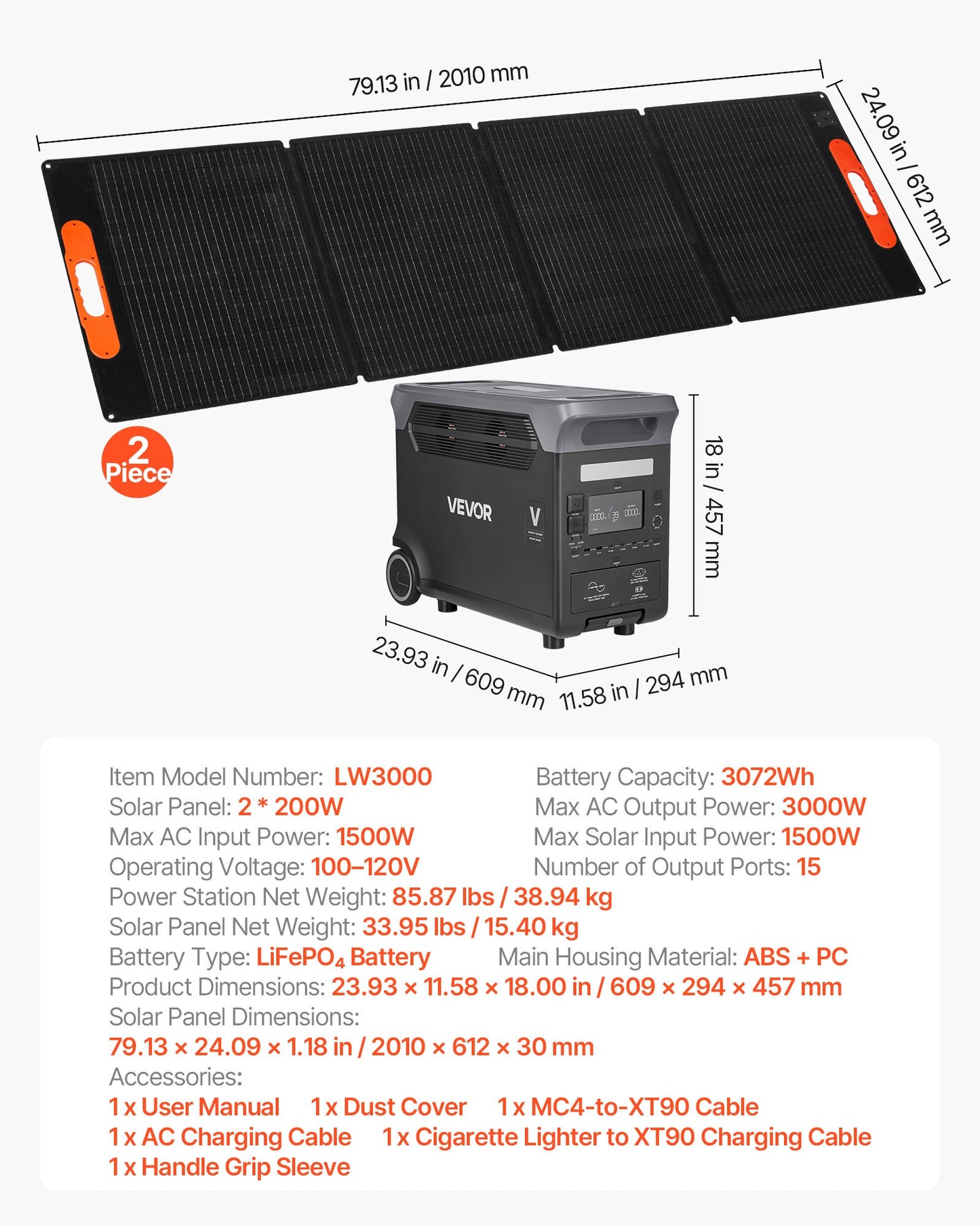Portable Power Station with Solar Panels 3000W 3072Wh LiFePO4 Backup Generator for Home Camping