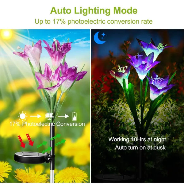 2Pcs Solar Garden Lily Flower LED String Lights 7-Color Waterproof IP65