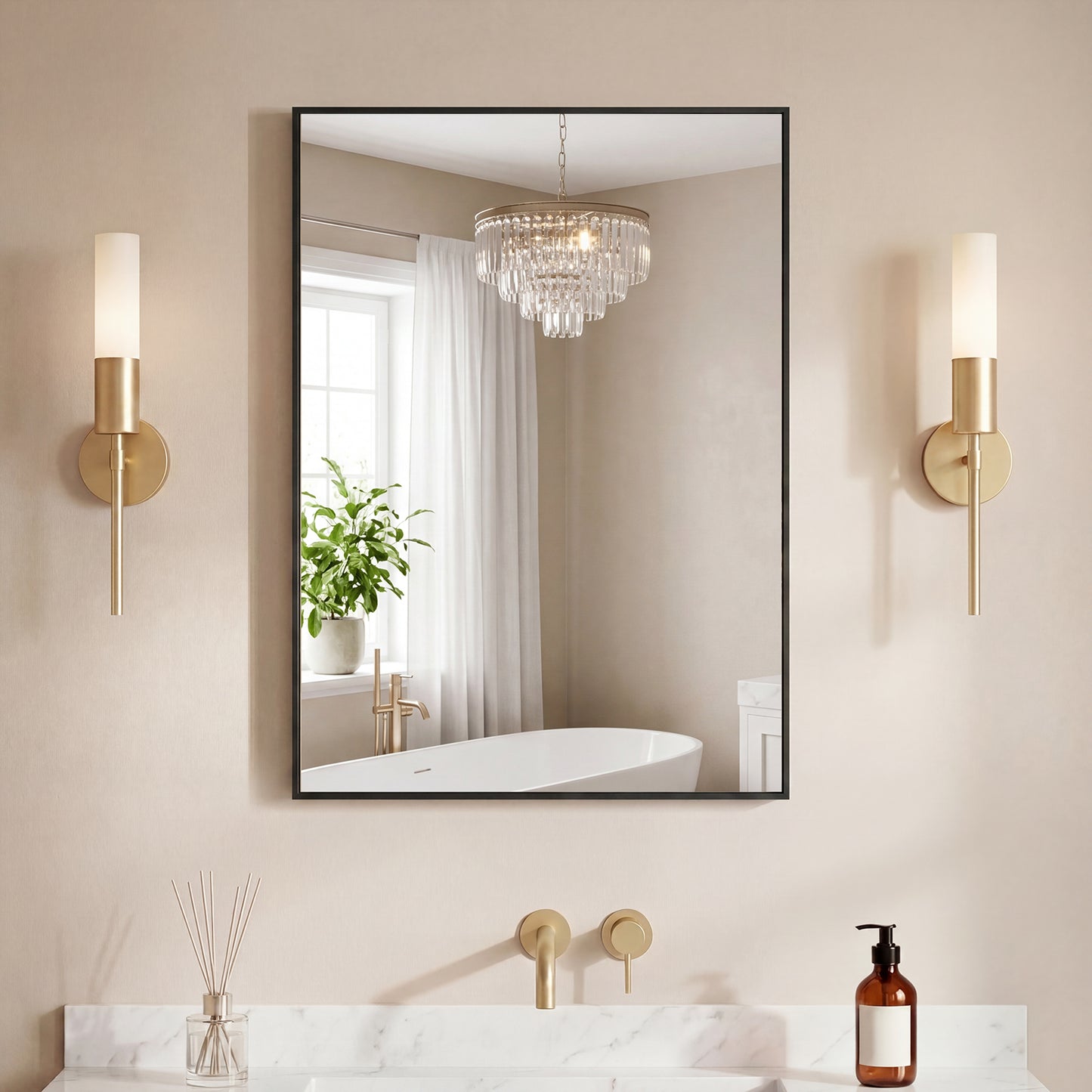 Bathroom Mirror, With Brushed Aluminum Frame, Rectangular Design,