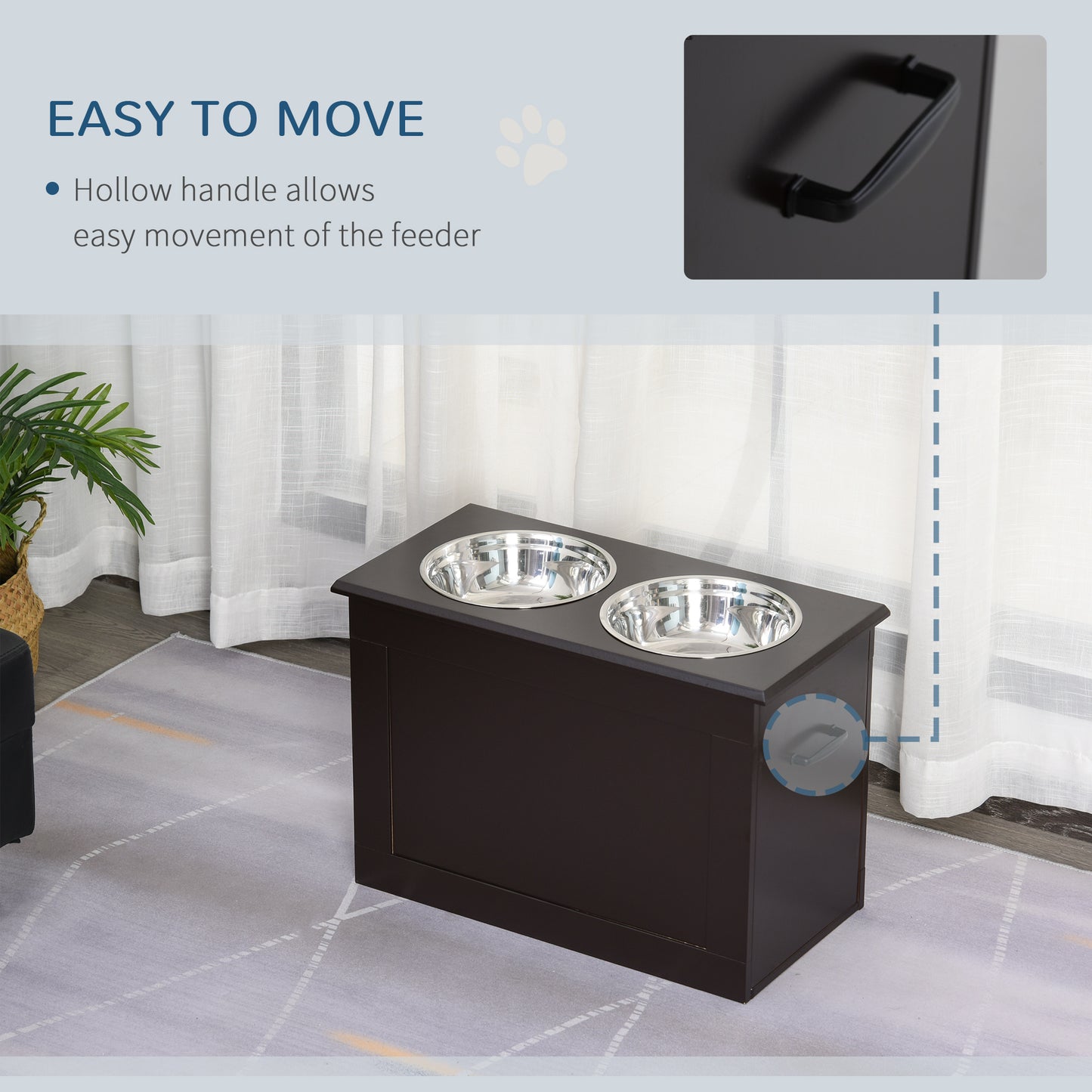 Elevated Pet Feeder Station with 2 Stainless Steel Bowls for Large Dogs - Coffee