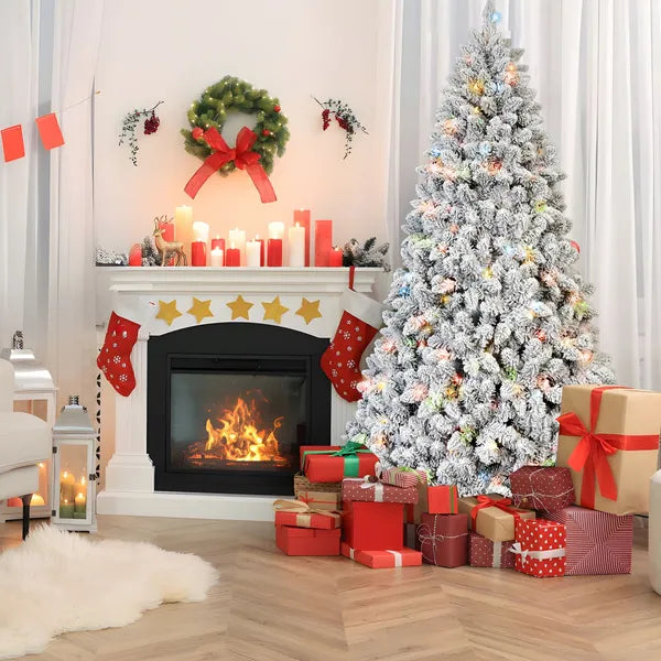 4ft Flocked Christmas Tree with 366 Branch Tips & Colorful LEDs