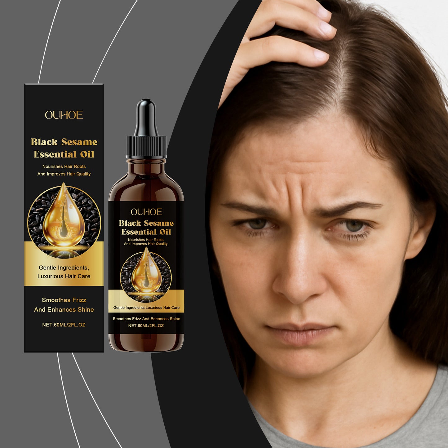 Black Sesame Hair Oil - 60ml Natural Hair Treatment for Dry & Damaged Hair