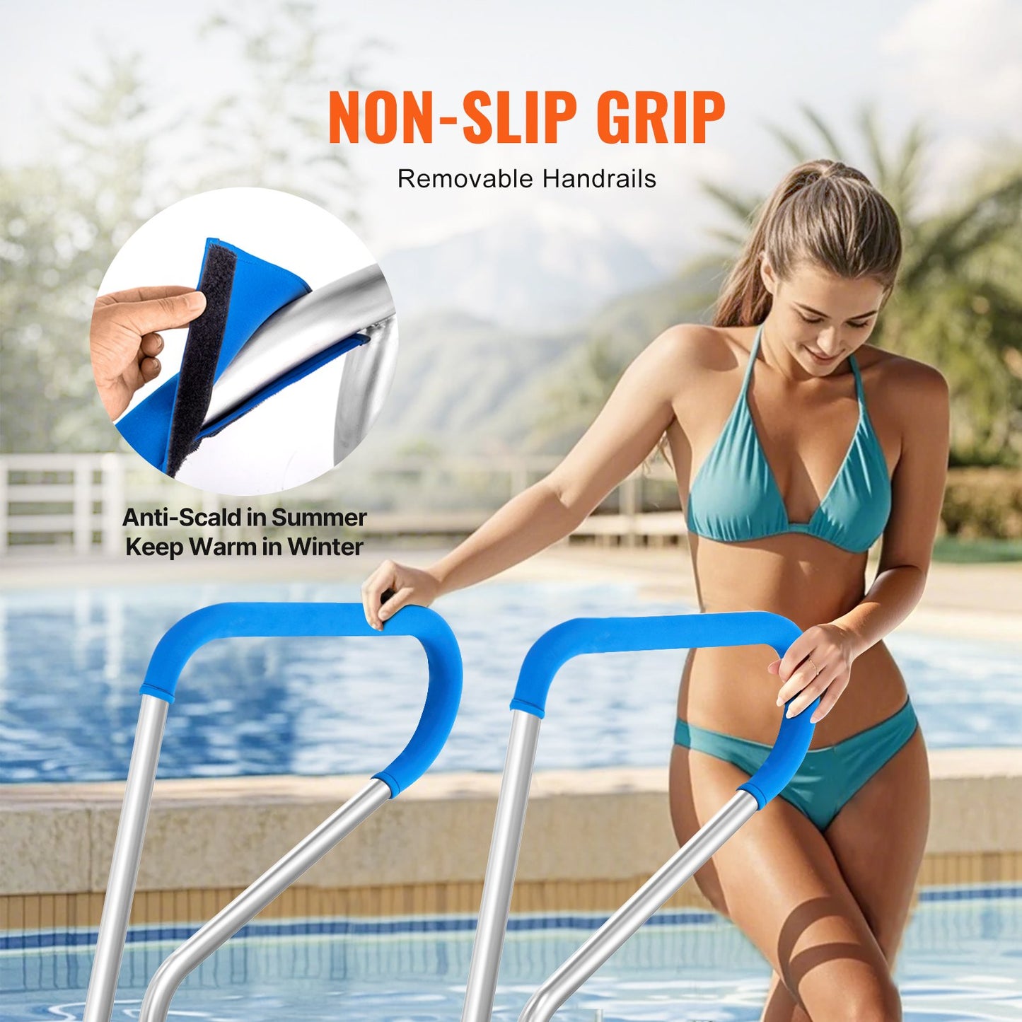304 Stainless Steel Pool Handrail - 39x32 Inch Safety Railing for Indoor Outdoor Pools and Decks
