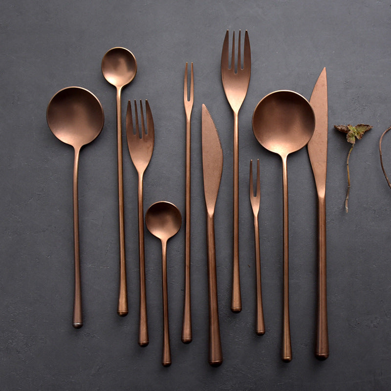 Japanese-Style Stainless Steel Tableware Set - Steak Knife Fork Spoon