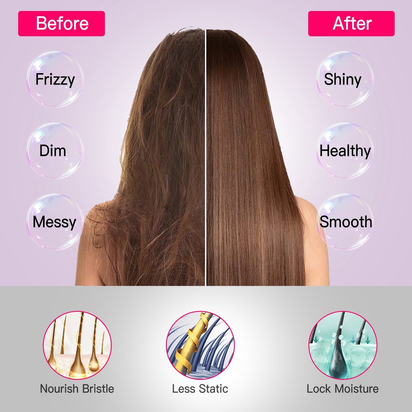 Cordless Negative Ion Hair Straightener Brush - Portable Rechargeable Comb