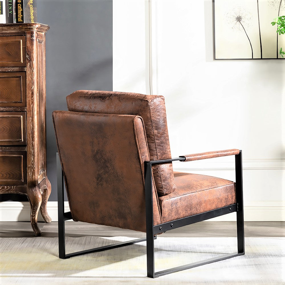 Classic Mid Century Modern Accent Chair With Durable Square Metal
