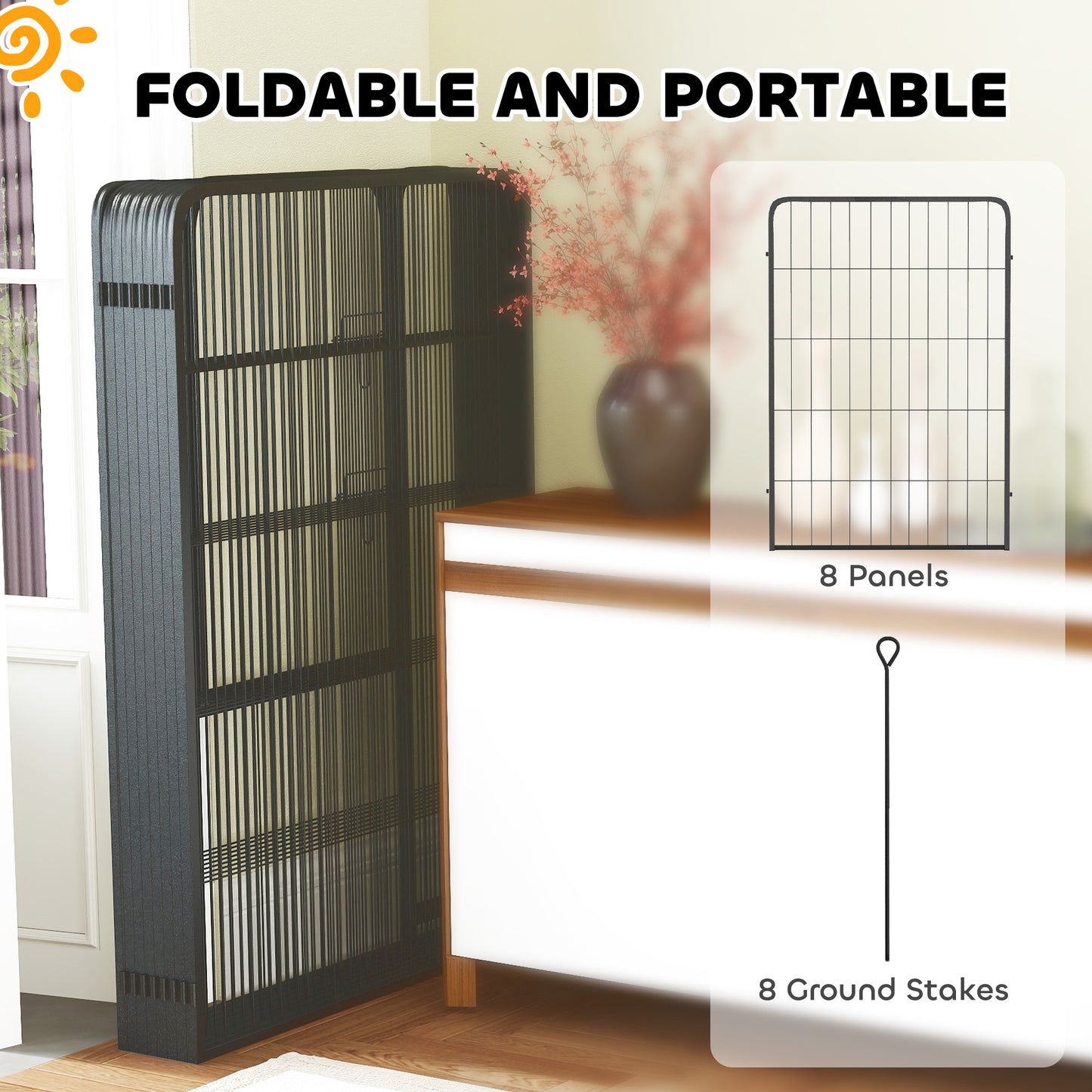 Heavy Duty 39 Inch Dog Exercise Pen - 8 Panel Metal Pet Fence for Medium Large Dogs, Black