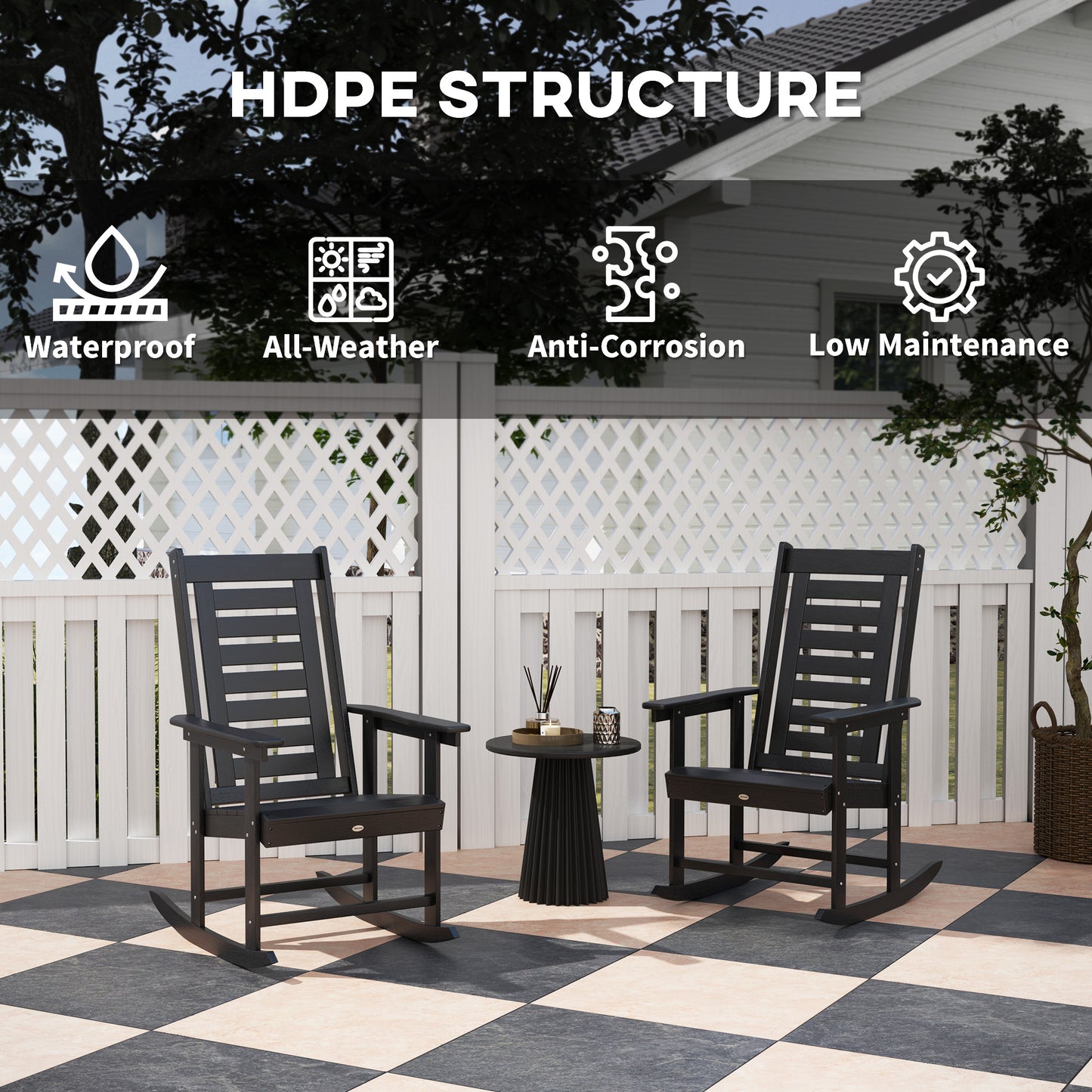 2-Piece Outdoor Rocking Chair Set - Black HDPE Rockers
