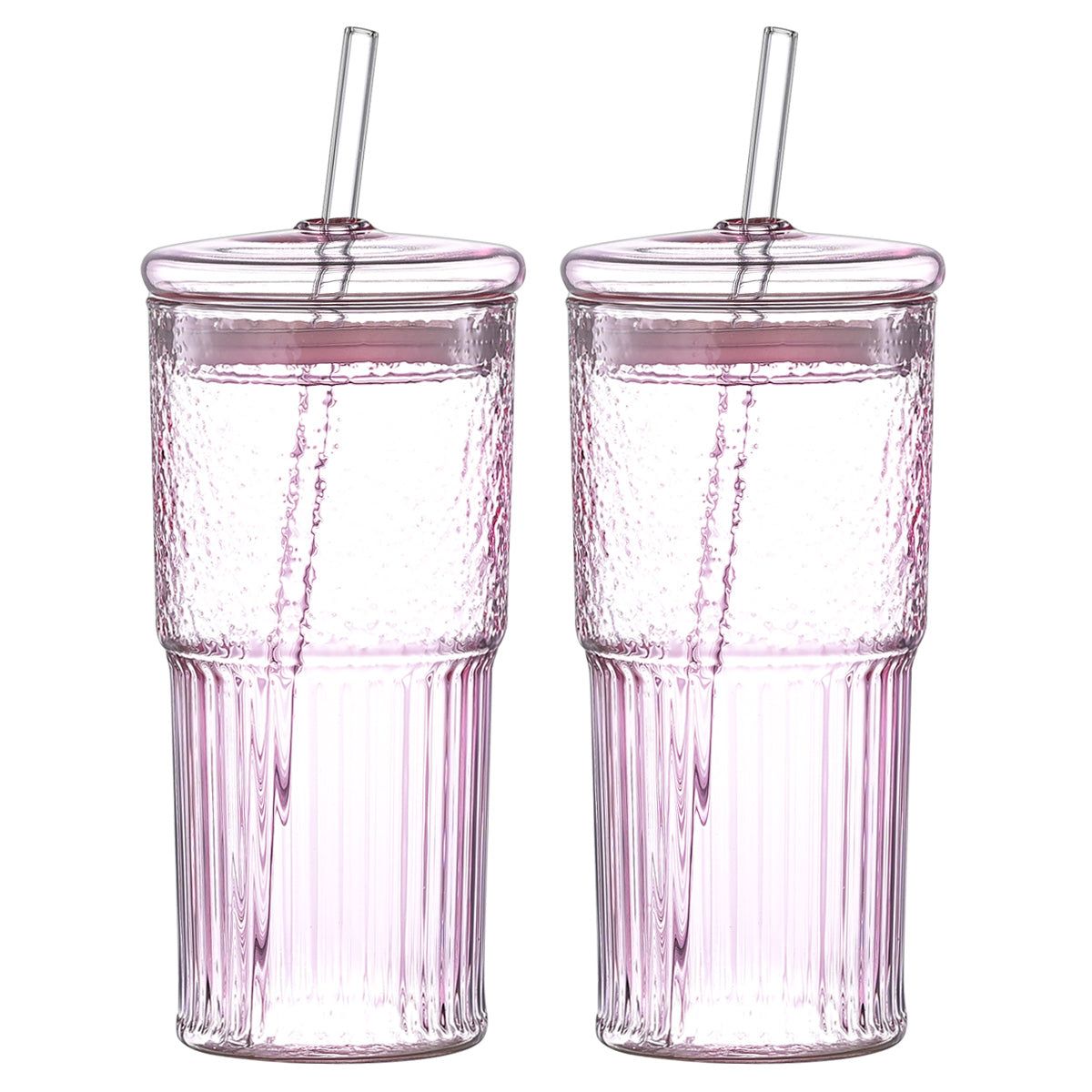Pink Glass Straw Cups - 20 Oz Heat-Resistant Drinkware (2-Pack)