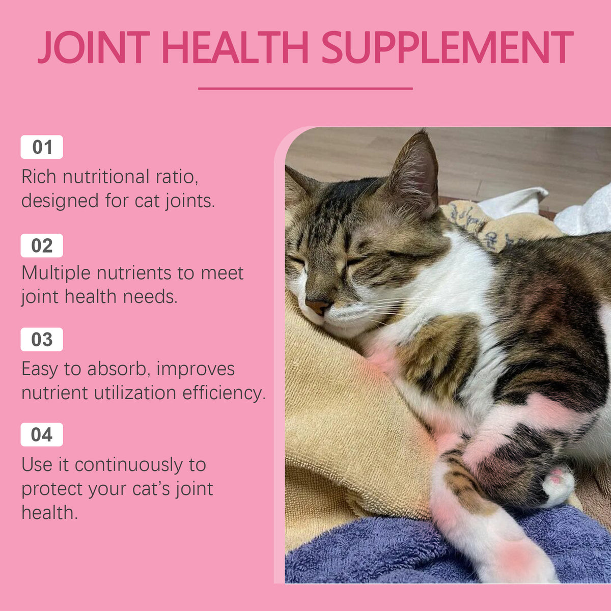 Cat Joint Support Tablets with Glucosamine - Chewable Feline Supplement for All Breeds, 80 Count