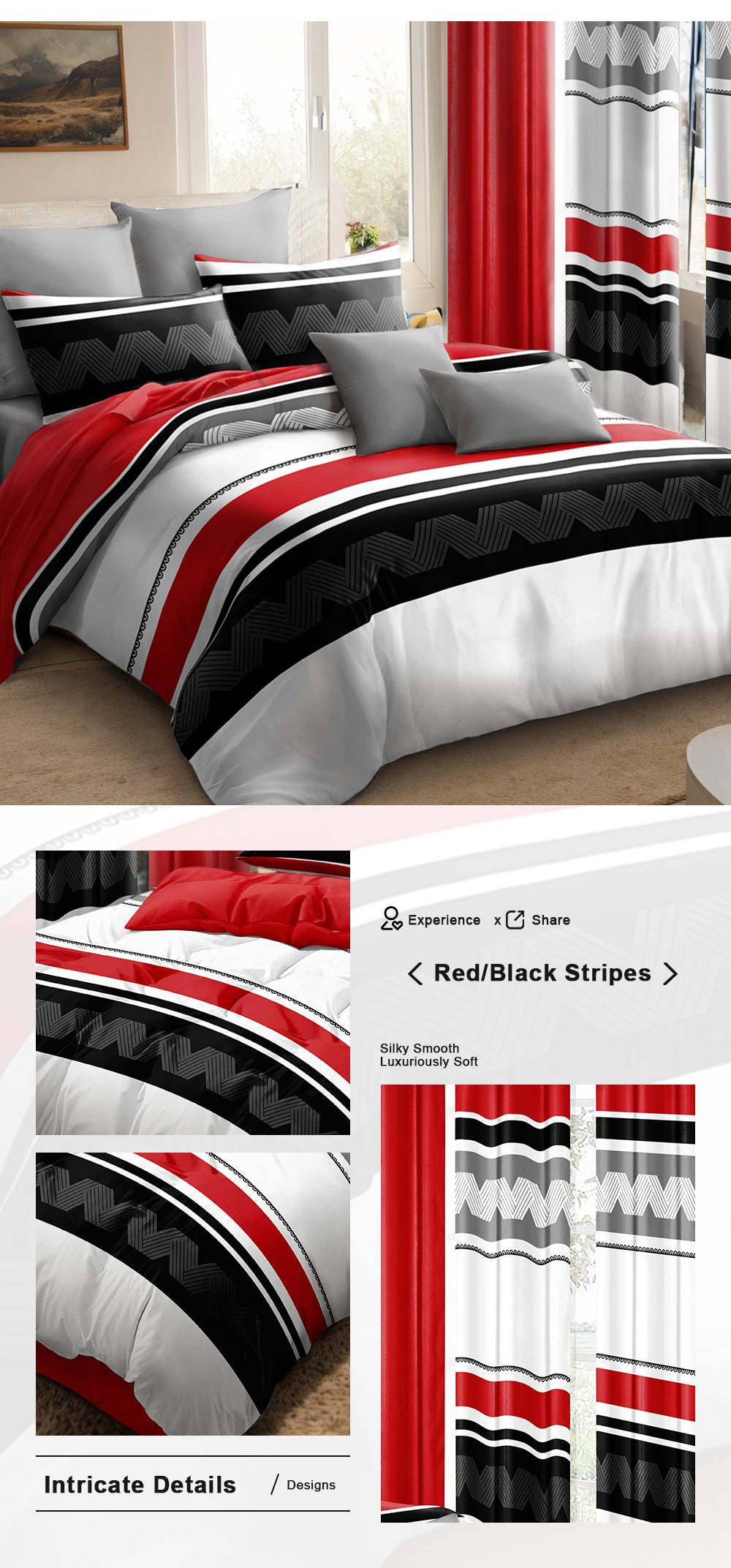 9-Piece Geometric Bedding and Curtain Set - Heavyweight Quilt & 6 Panels