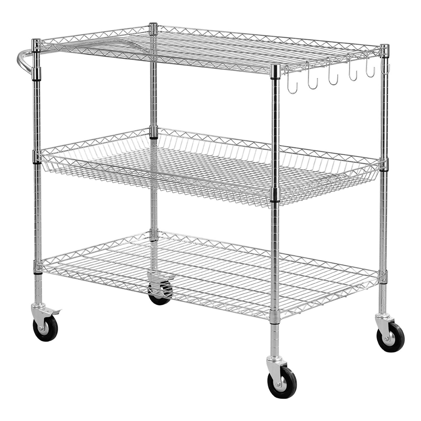 Heavy Duty Kitchen Utility Cart with 3 Tiers and Wheels - Garage & Laundry Storage