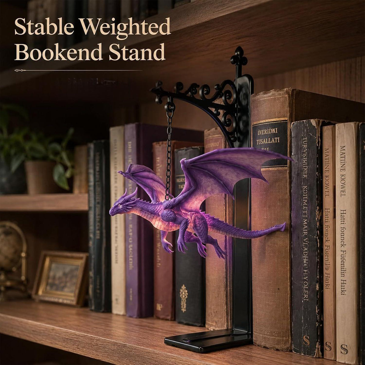 Floating Bookcase with Dragon Design - Decorative Wall Shelf Lamp for Home