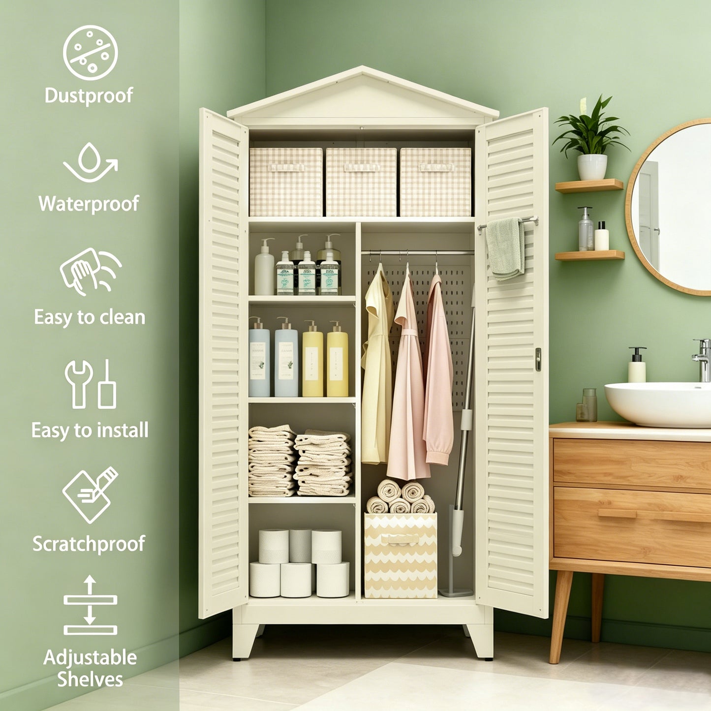 79-Inch Tall Metal Tool Storage Cabinet - Beige Steel Organizer