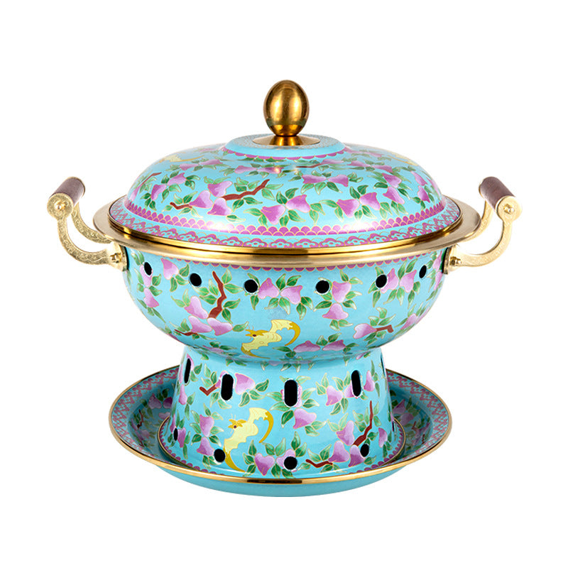 Pure Copper Enamel Flat Pot for Cooking, 26cm, Multiple Patterns & Colors