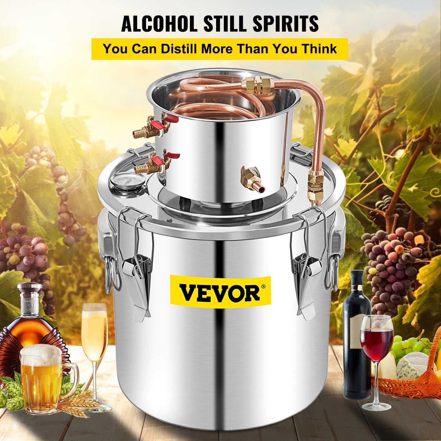 50L Alcohol Still Distillery Kit with Copper Condenser & Pump for DIY Whiskey