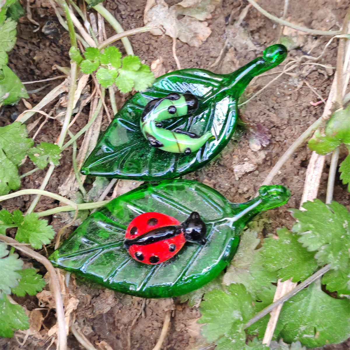 Handmade Glass Leaf and Insect Decor Ornament - Multiple Styles