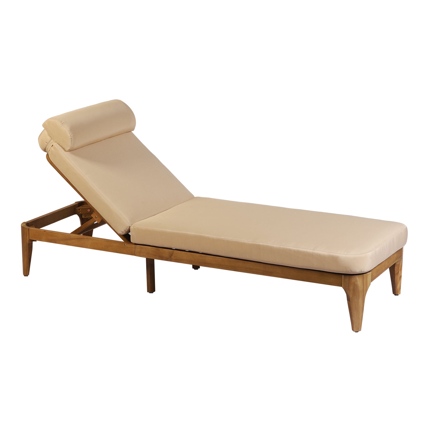 Acacia Wood Outdoor Chaise Lounge Chair with Adjustable Backrest