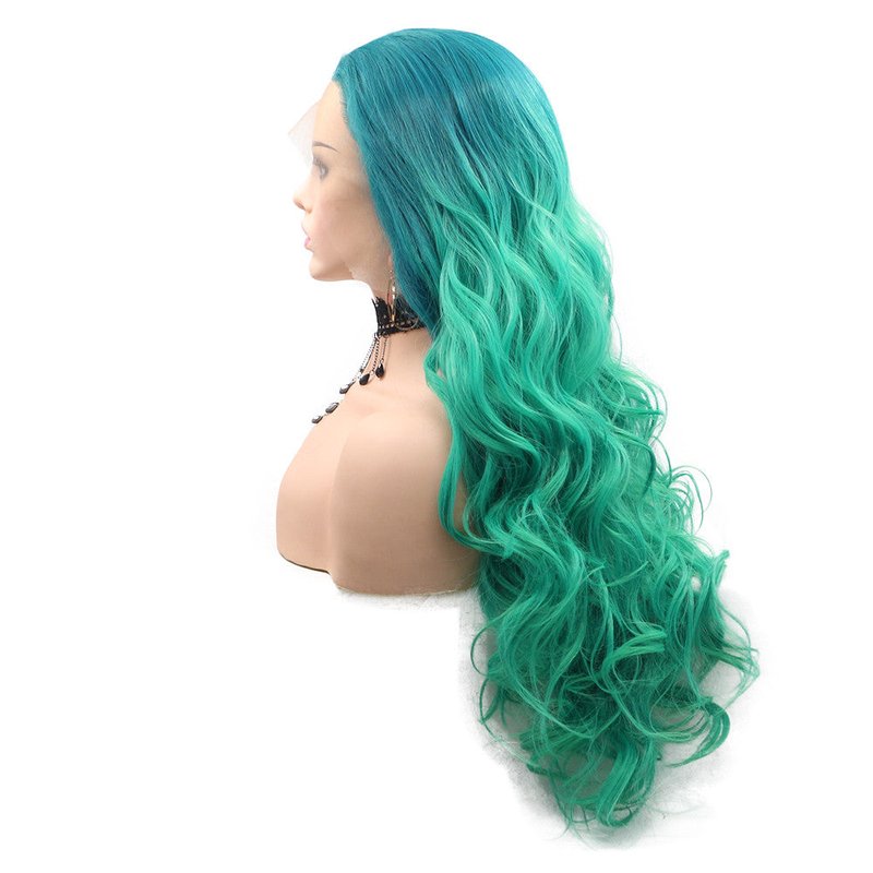 Women's Lace Hair Wig - Green Synthetic Fashion Hair Extension