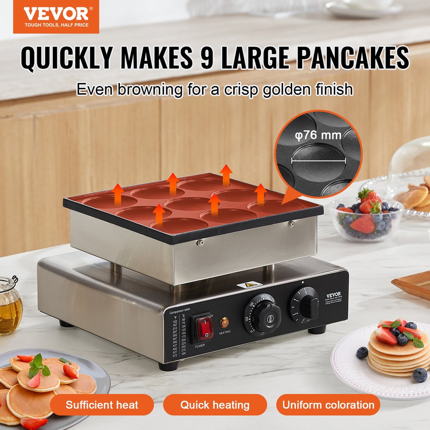 Commercial Dutch Pancake Maker 76mm Non-Stick 850W Waffle Baker Natural Color