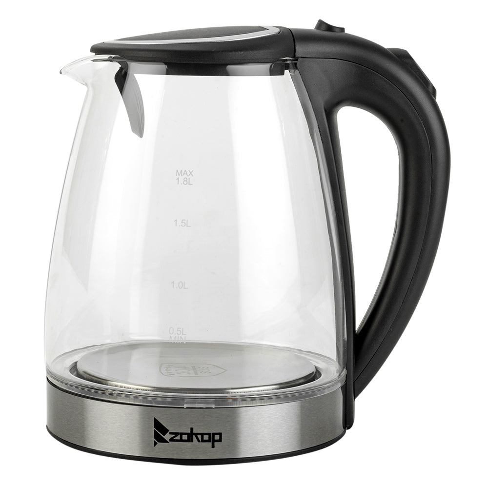 1.8L Electric Glass Kettle with Blue LED, Auto Shut-Off, 1500W