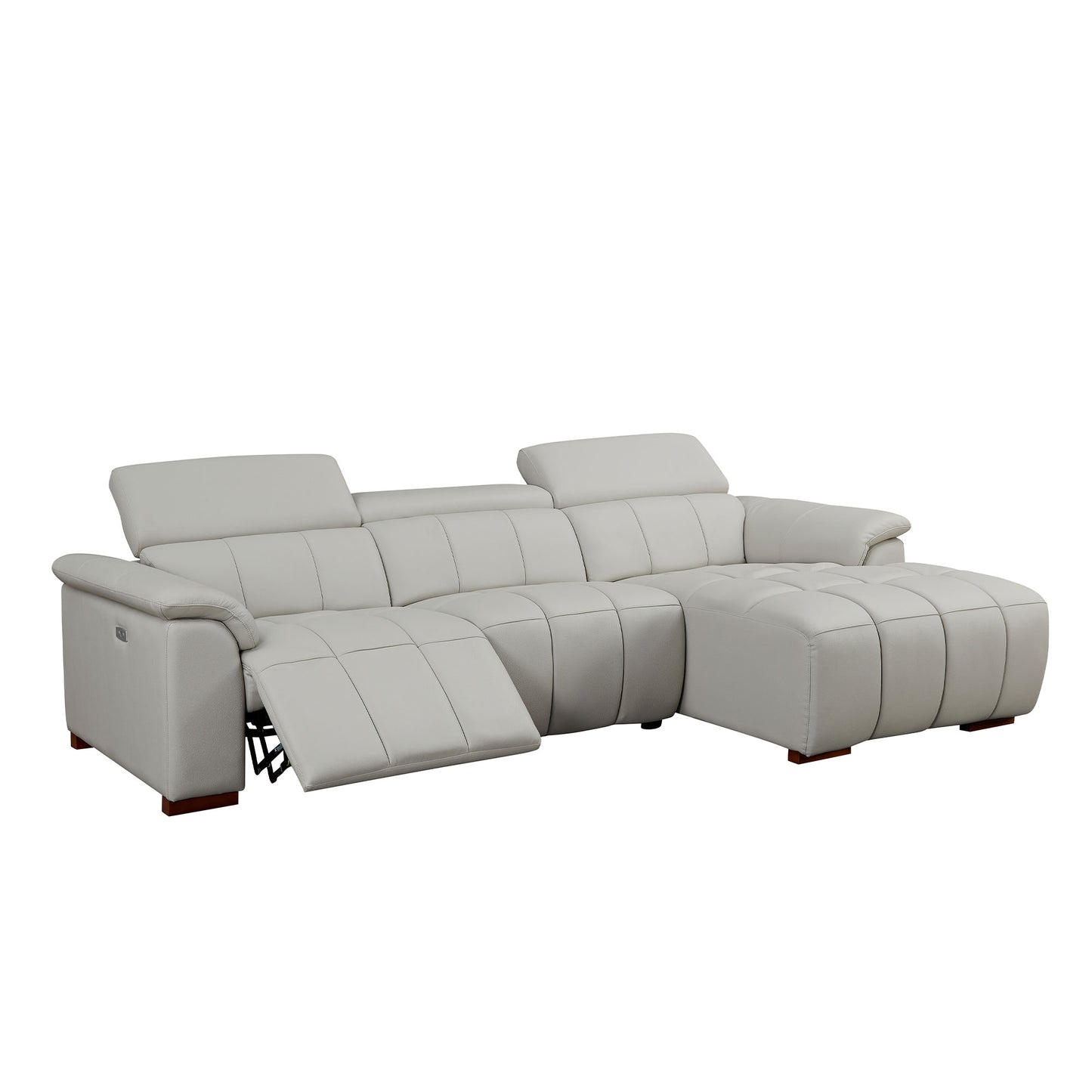 Electric Reclining Sofa - Modern L-Shaped Genuine Leather Couch with USB Port - Light Grey